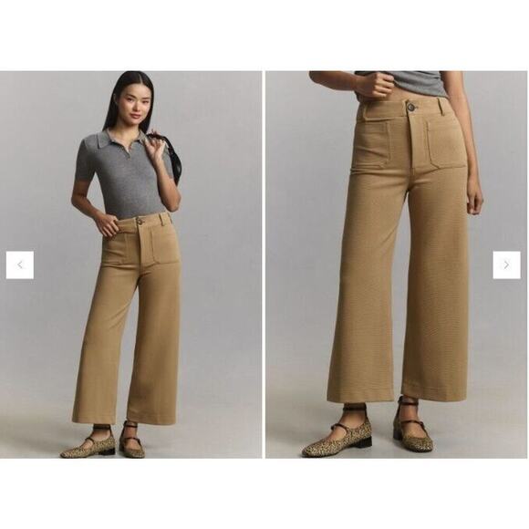 NWT Maeve The Colette Cropped Wide-Leg Knit Pants Maeve Sz 28 Beige #8A501